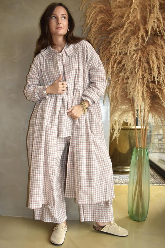 Annie Gingham Peter Pan Frock Coat Antique Rose